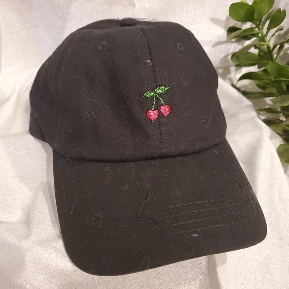 NEW Claire's Tucker Baseball Black w/ Cherries Hat - Picture 1 of 4